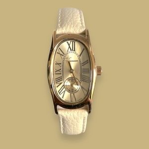 VINTAGE Veronese Watch Gold Swiss Ecru Leather VTG EUC